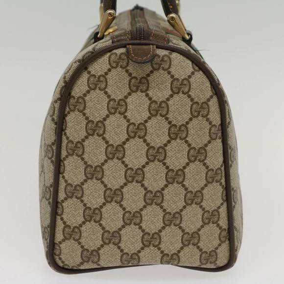 GUCCI GG Canvas Web Sherry Line Boston Bag PVC Leather Beige Green Auth ki3376 - Picture 3 of 16